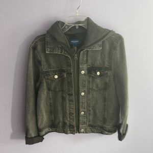 Arizona Jean Company Kids Olive-Green Hooded Denim Jacket